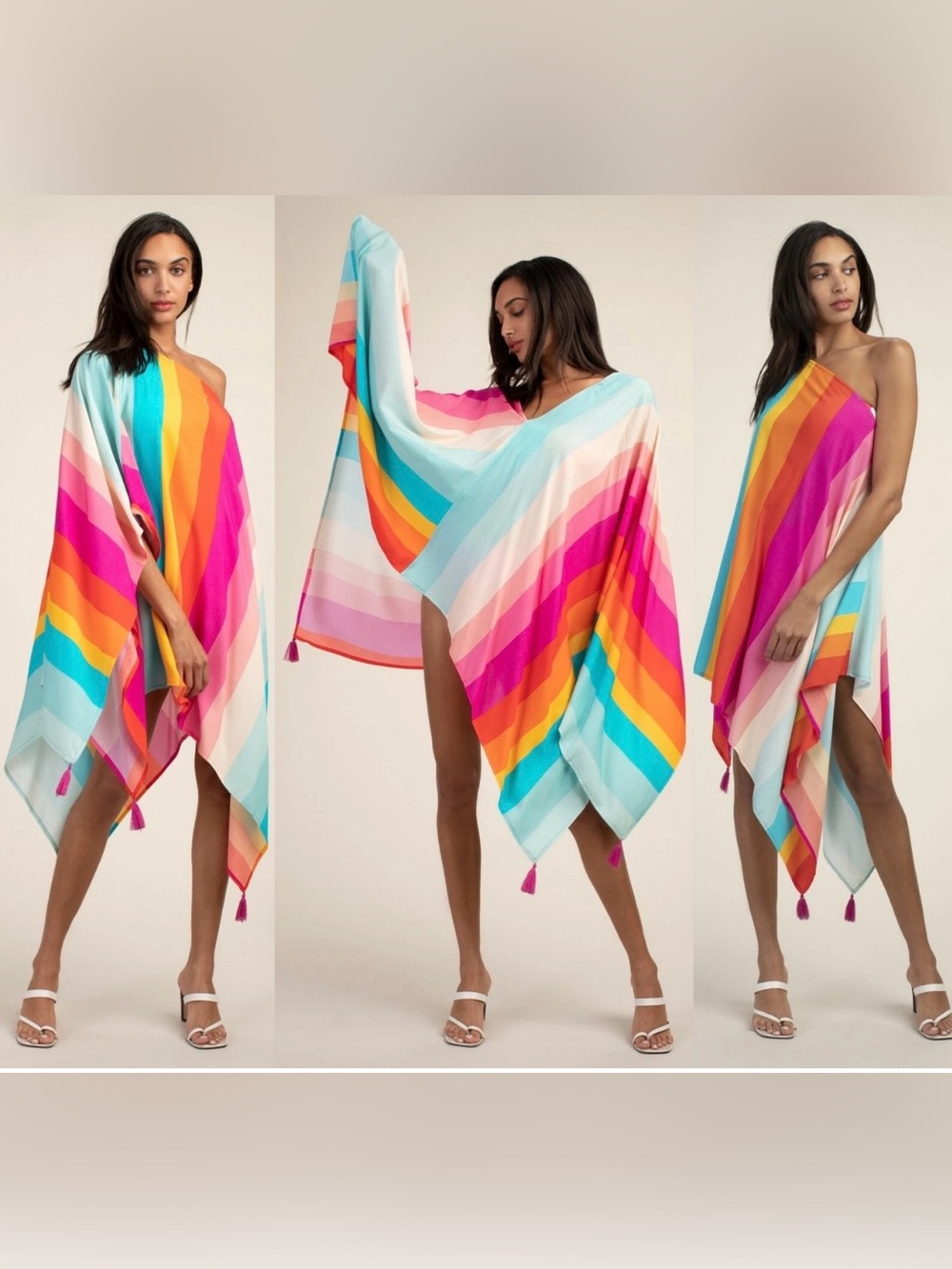 NWT Trina Turk 25th Anniversary Rainbow Stripe Caftan Cover Up OS